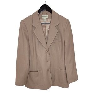 Vintage Women's Eddie Bauer Size Large Wool Blend Tan Boyfriend Blazer Academia